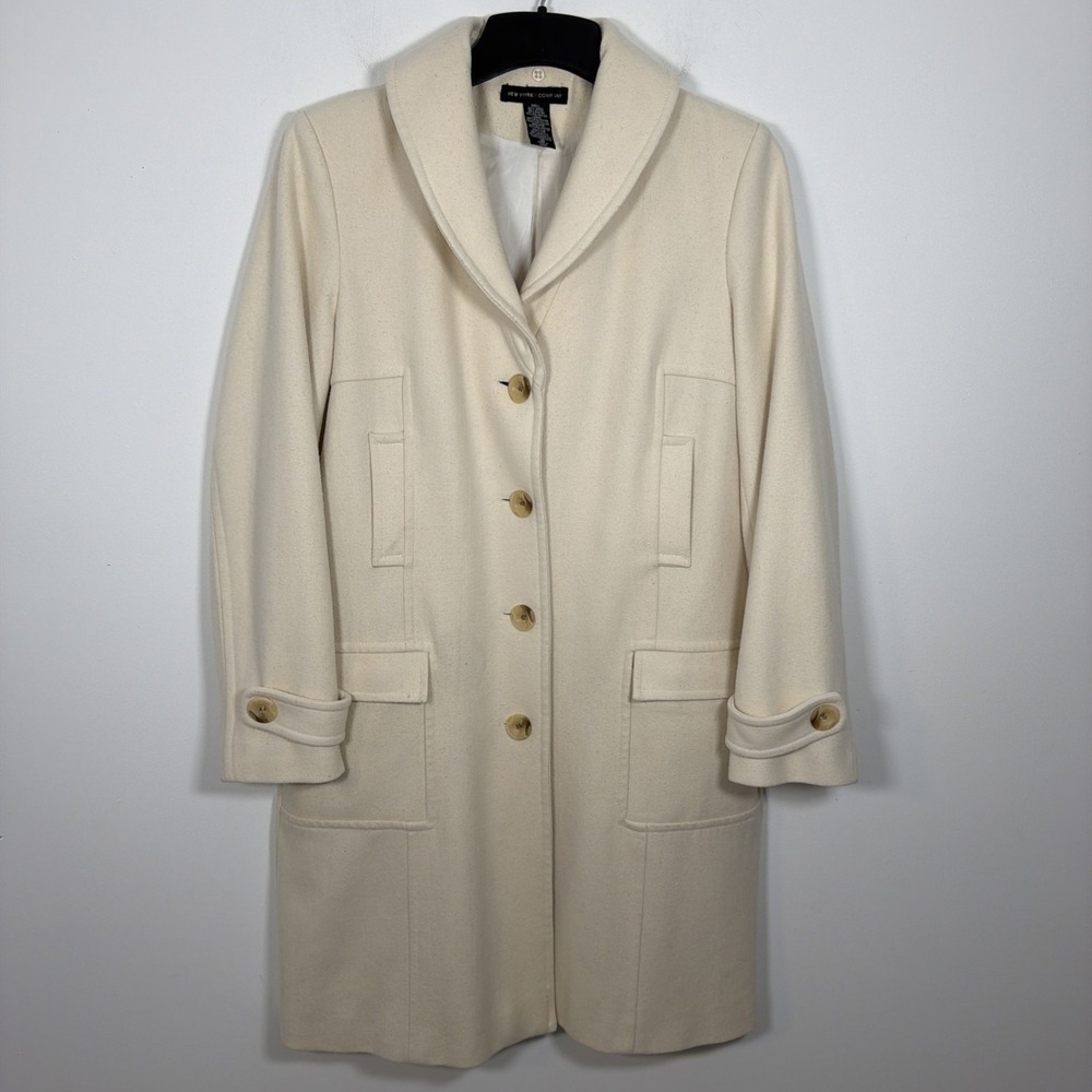 New York And Company Ivory Cream Dress Pea Car‎ Over Coat Wool Rayon 10
